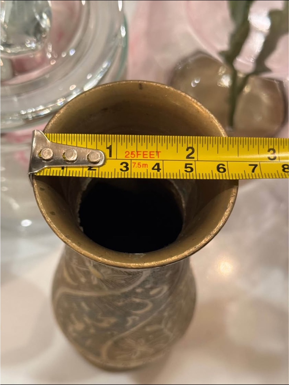 Vintage VTG Solid Brass Floral Inlay 8" Flower Vase -Ivan Palace New Delhi India - Picture 11 of 11